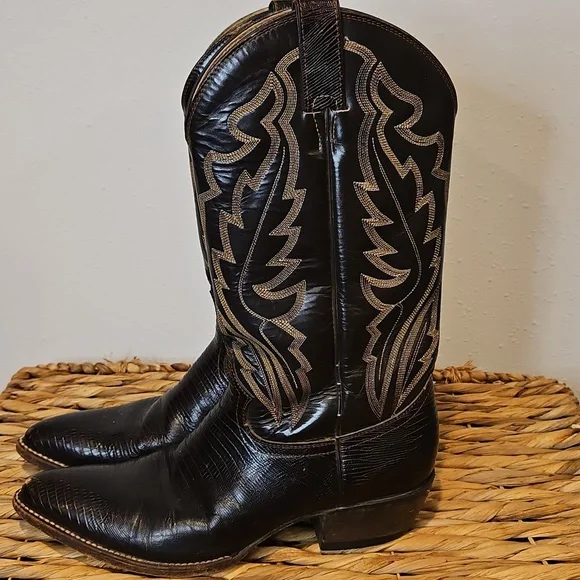 Vintage Diamond J Leather Mens Western Cowboy Boots Sz. 8 EE Wide - Picture 6 of 16